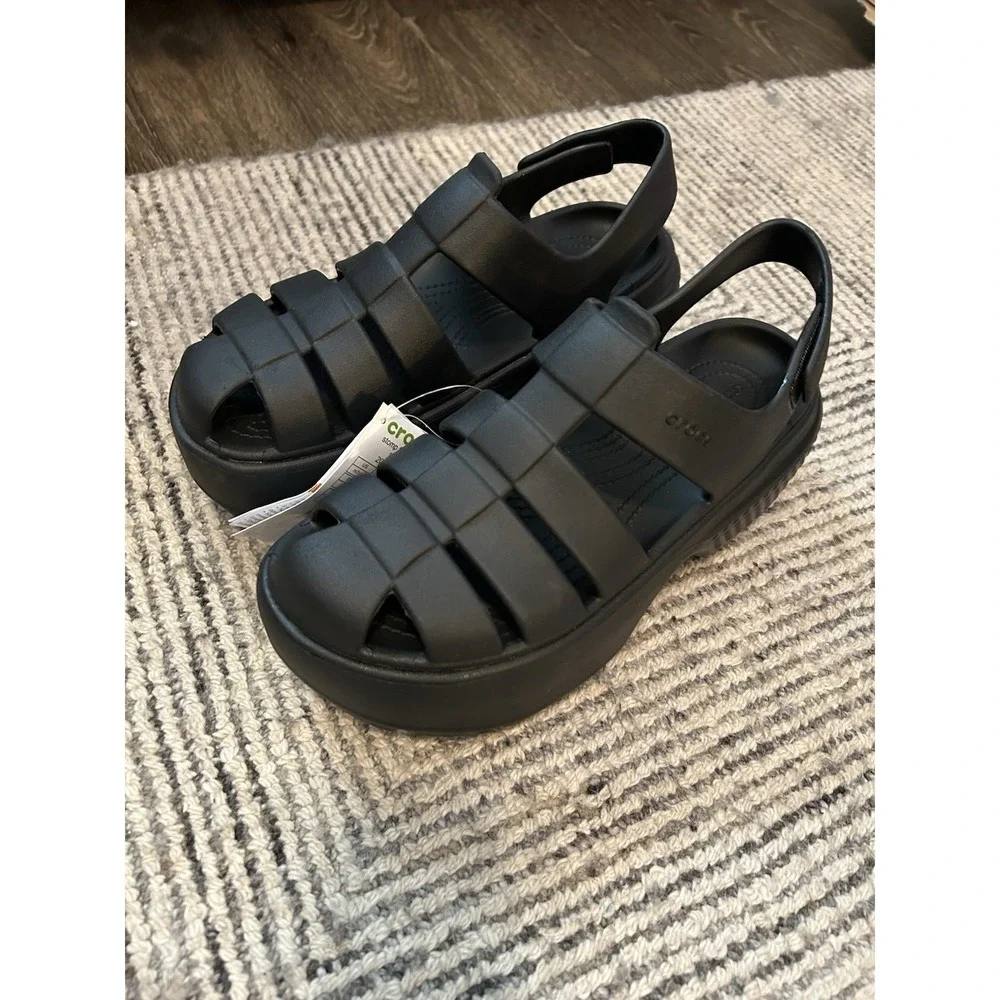 Crocs Black Stomp Fisherman Platform Sandal Womens 9 / Mens 7 NWT